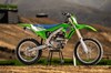 Side angle of a motorcycle staged off-road.